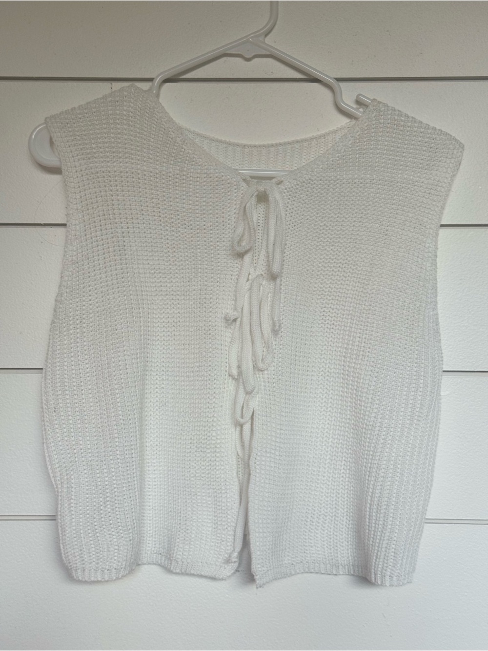 White Knit Tie-Front Vest